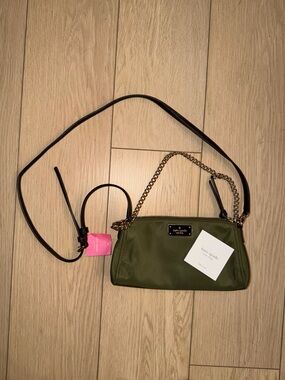 kate spade Olive Green Nylon Crossbody with Gold Chain Detail